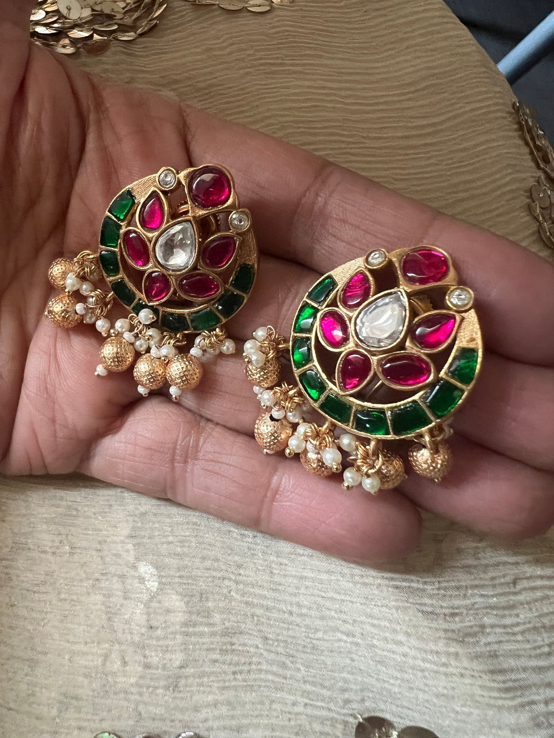 SHIVKA Jadau Pearl Kundan Earrings | Bridal Statement Jewelry