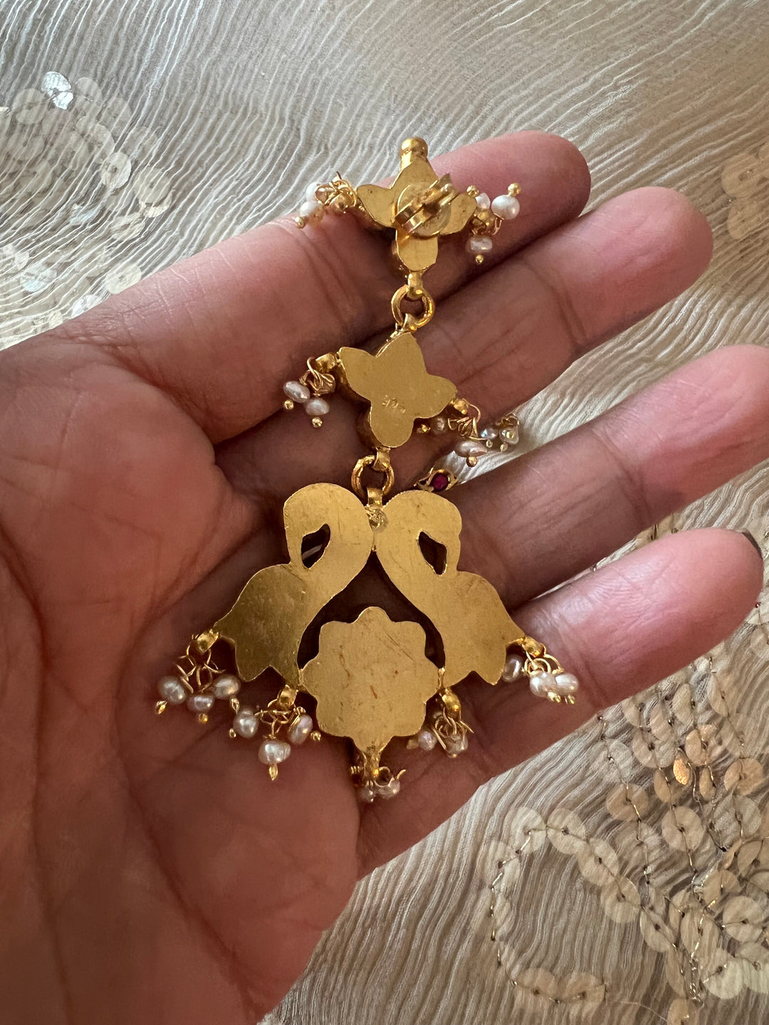 Kempu 925 Silver Earrings with Peacock Design