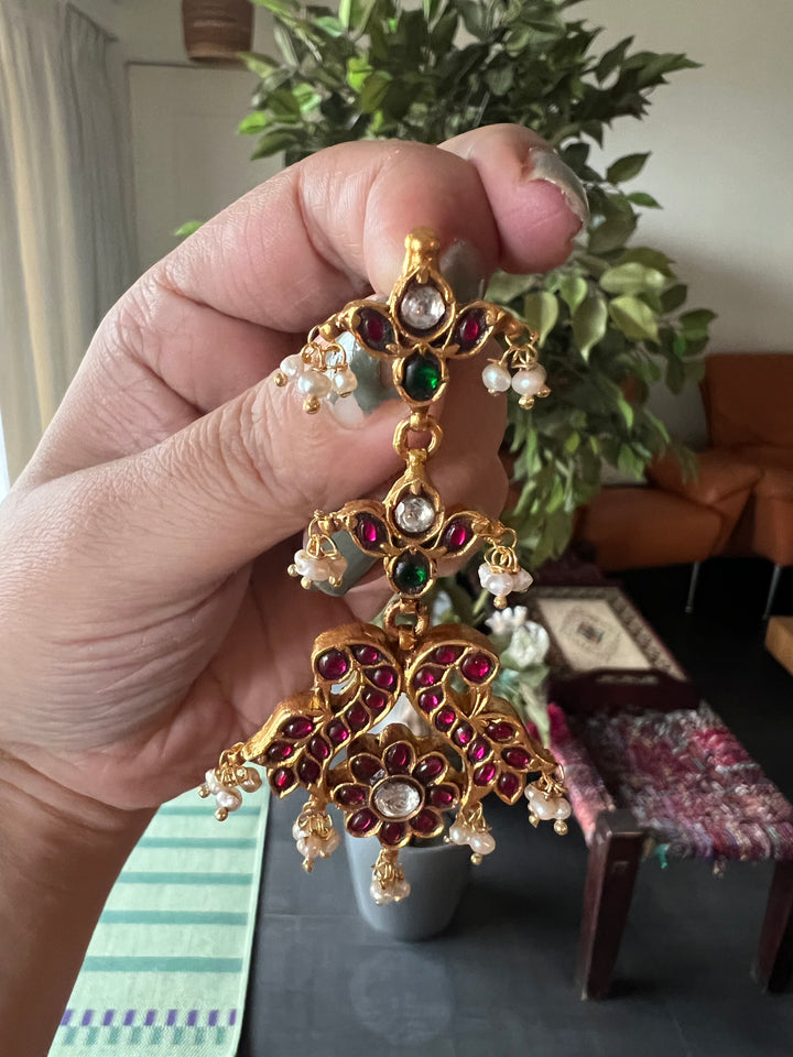 Kempu 925 Silver Earrings with Peacock Design