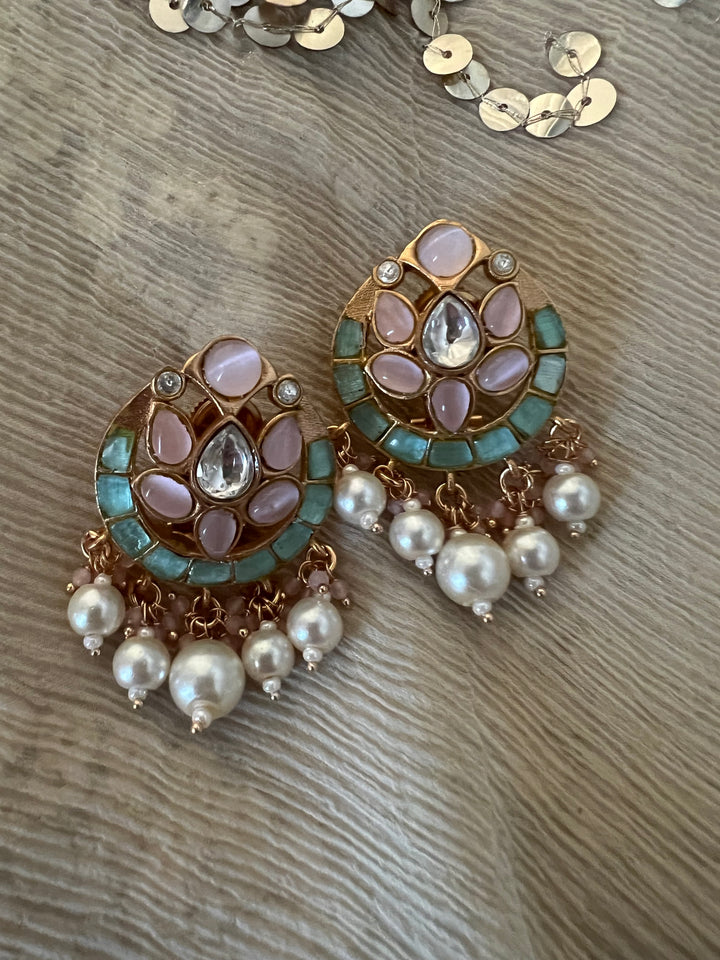 SHIVKA Jadau Pearl Kundan Earrings | Bridal Statement Jewelry