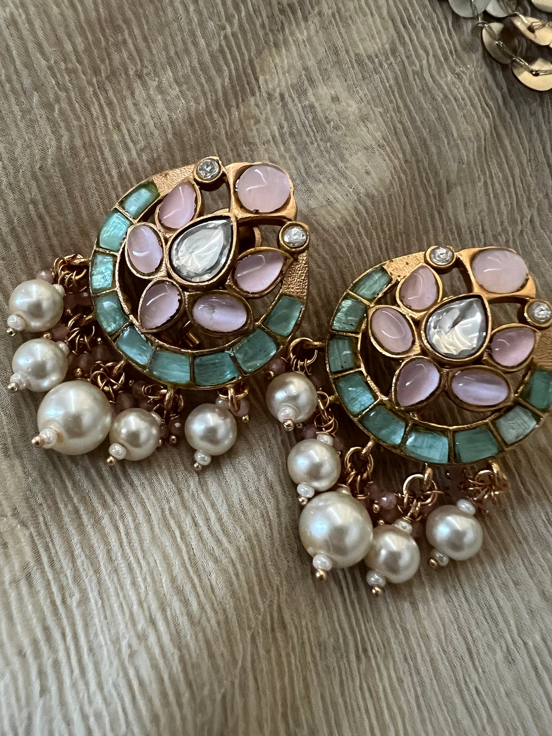 SHIVKA Jadau Pearl Kundan Earrings | Bridal Statement Jewelry