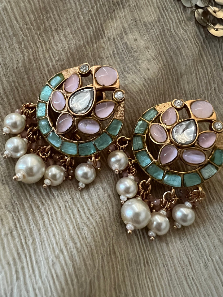 SHIVKA Jadau Pearl Kundan Earrings | Bridal Statement Jewelry