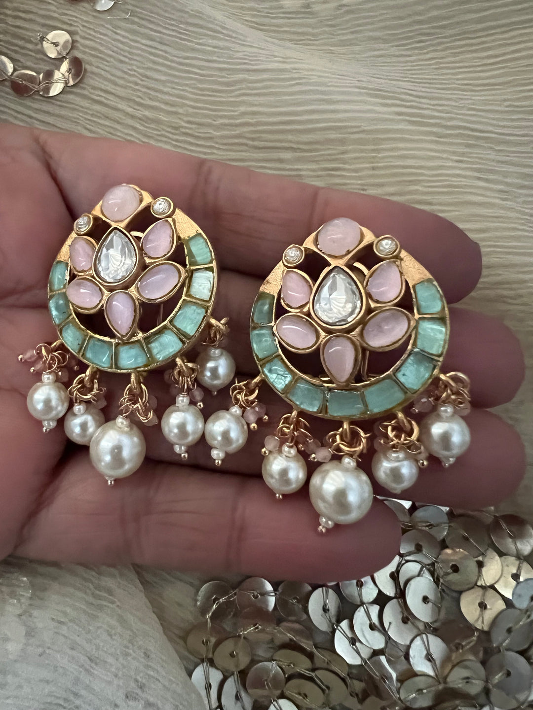 SHIVKA Jadau Pearl Kundan Earrings | Bridal Statement Jewelry