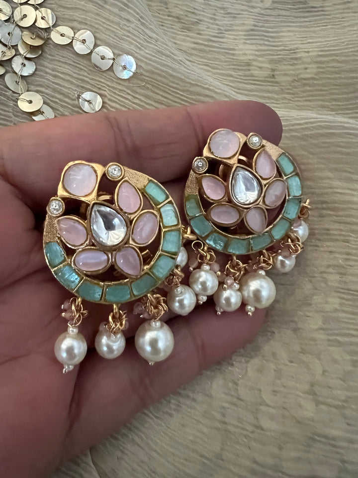 SHIVKA Jadau Pearl Kundan Earrings | Bridal Statement Jewelry