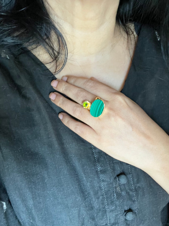 Malachite Peridot Ring