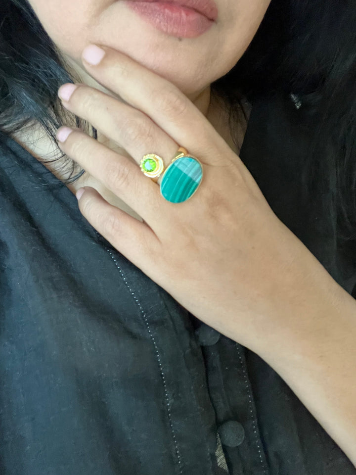 Malachite Peridot Ring
