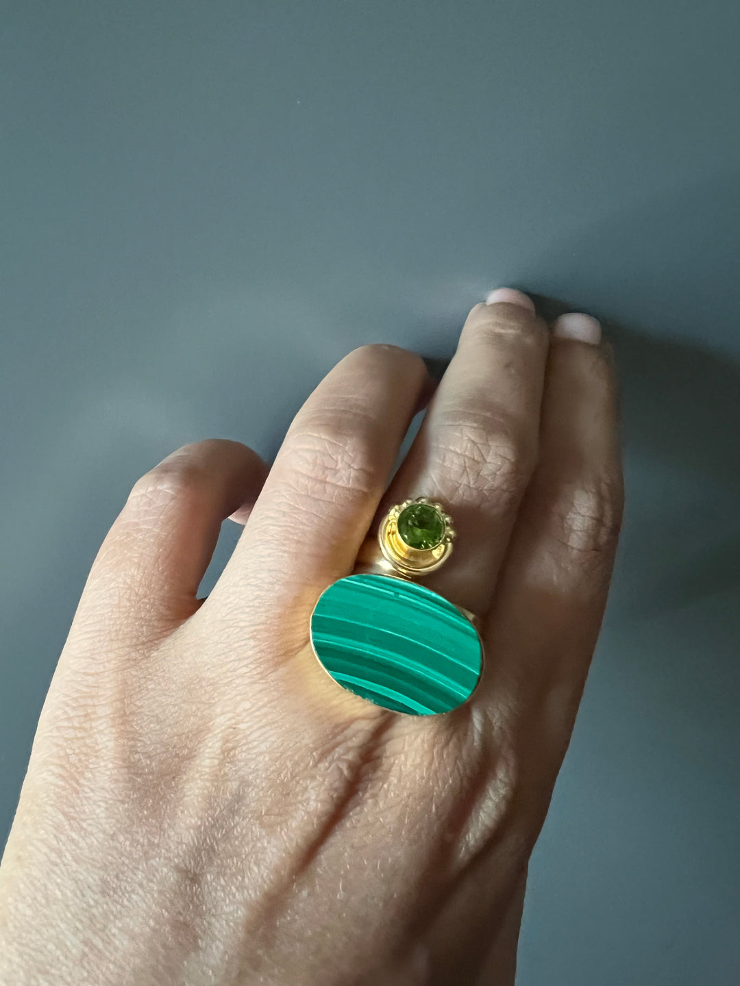 Malachite Peridot Ring