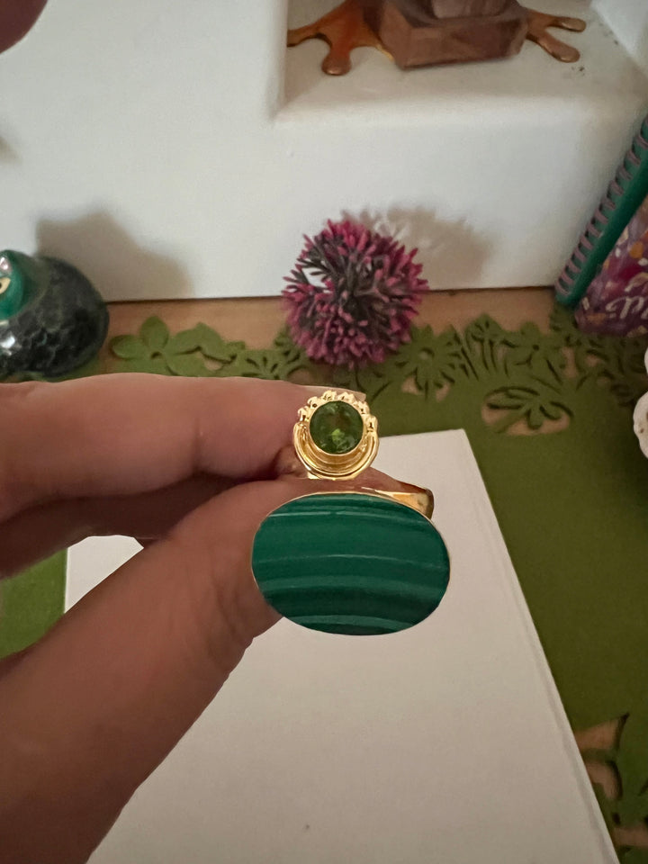 Malachite Peridot Ring