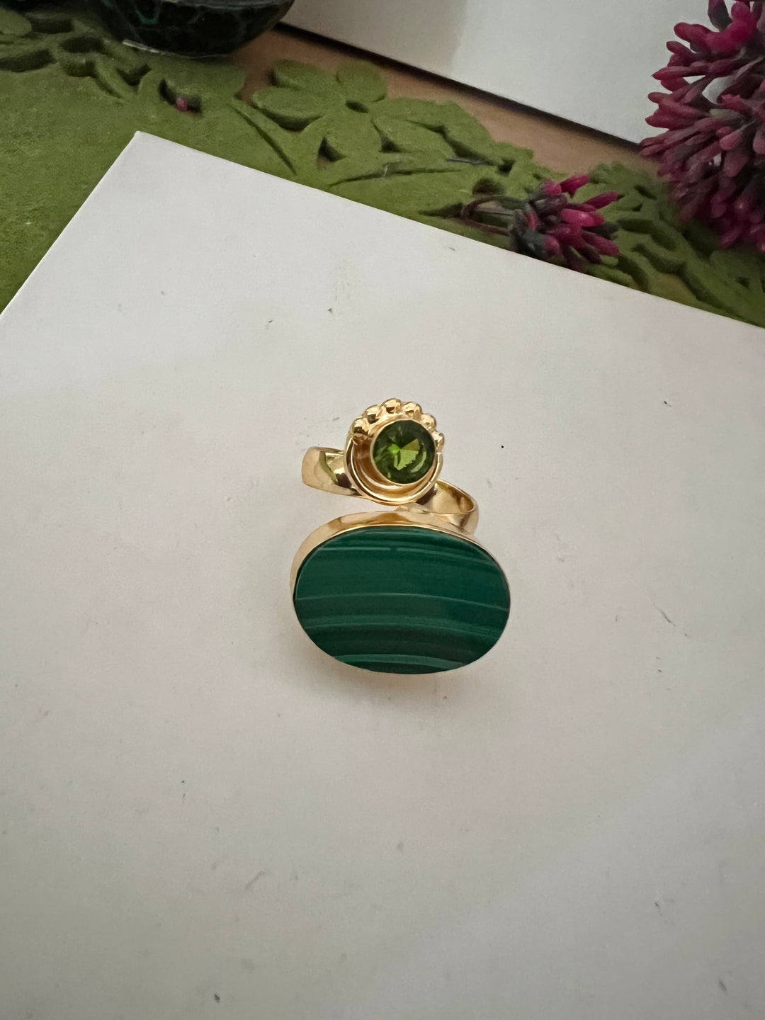 Malachite Peridot Ring