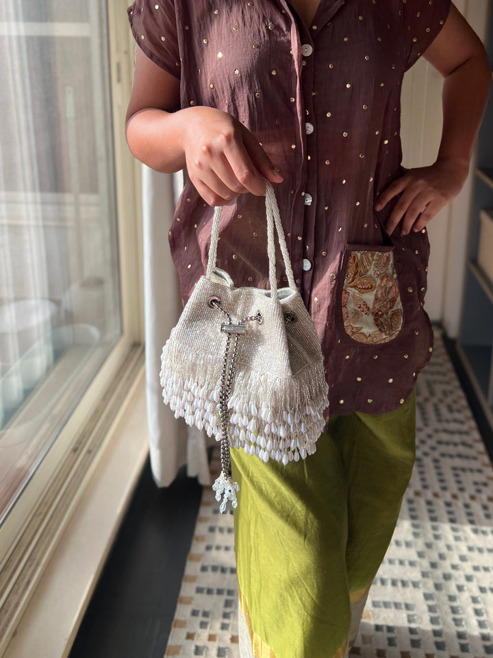 The Pearl Drop Potli, Silver & Pearl Potli Purse