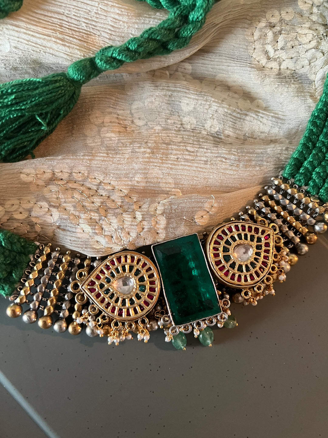 Doublet Stone Jadau Kundan 925 Silver Choker Necklace