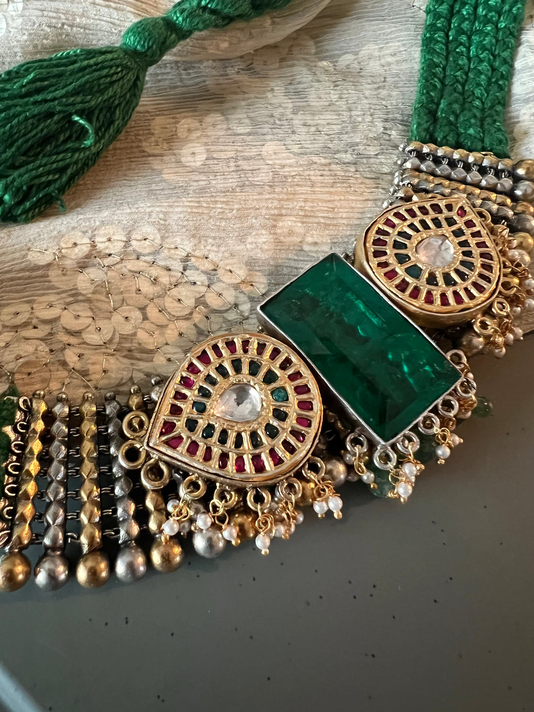 Doublet Stone Jadau Kundan 925 Silver Choker Necklace