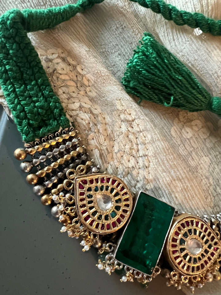 Doublet Stone Jadau Kundan 925 Silver Choker Necklace