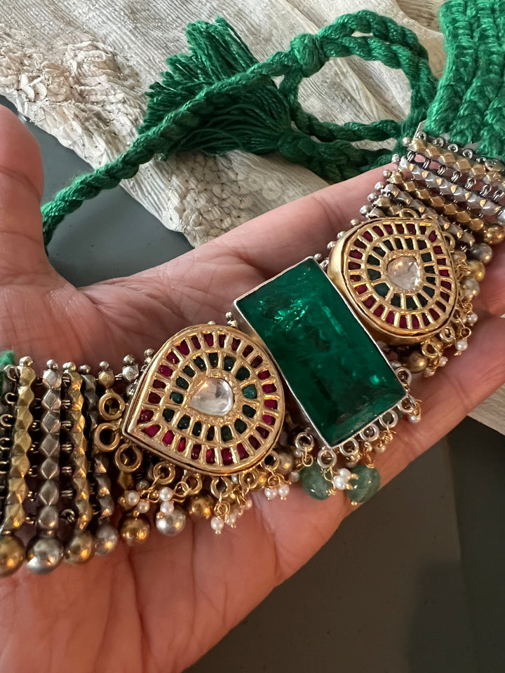 Doublet Stone Jadau Kundan 925 Silver Choker Necklace