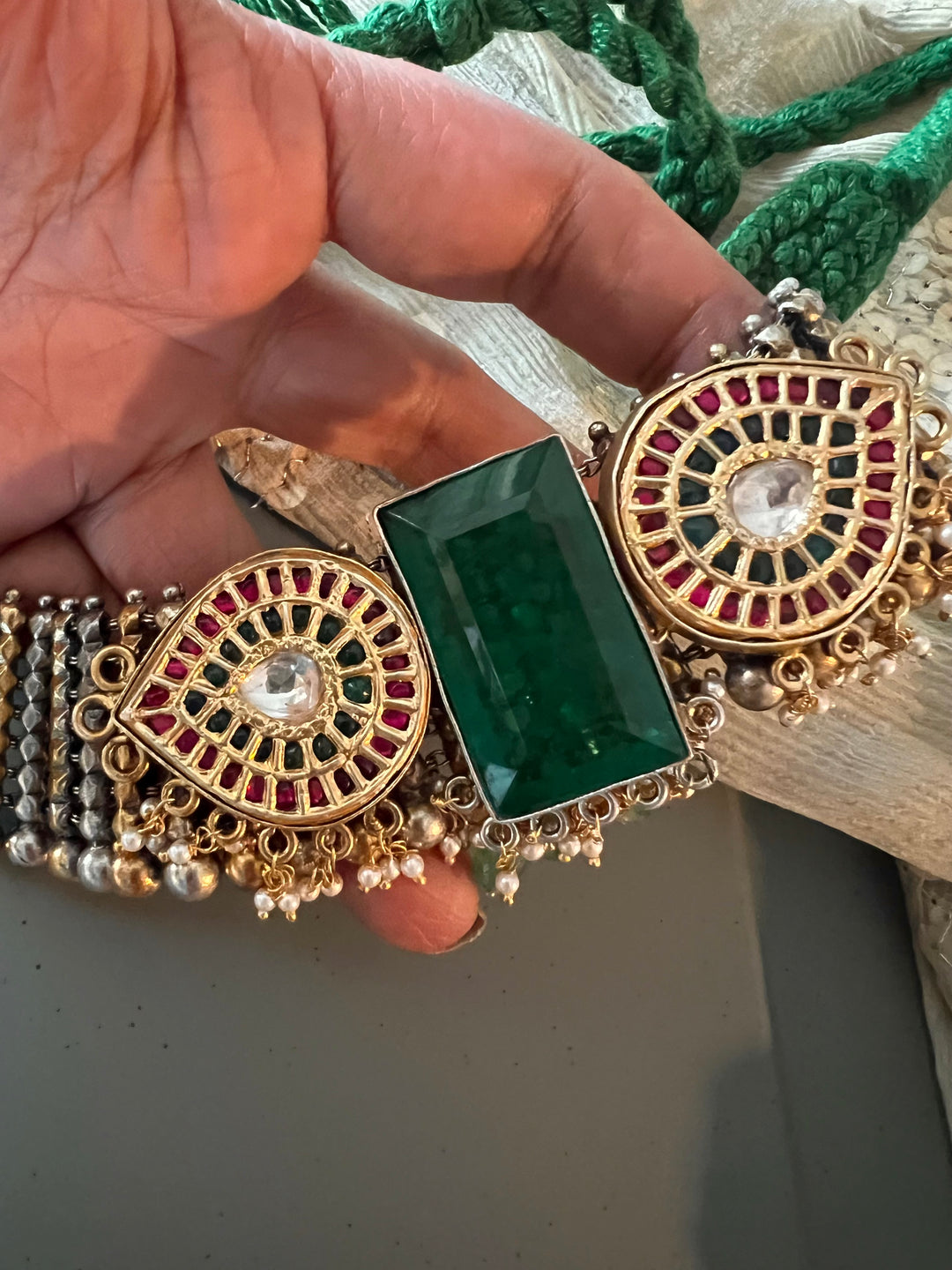 Doublet Stone Jadau Kundan 925 Silver Choker Necklace