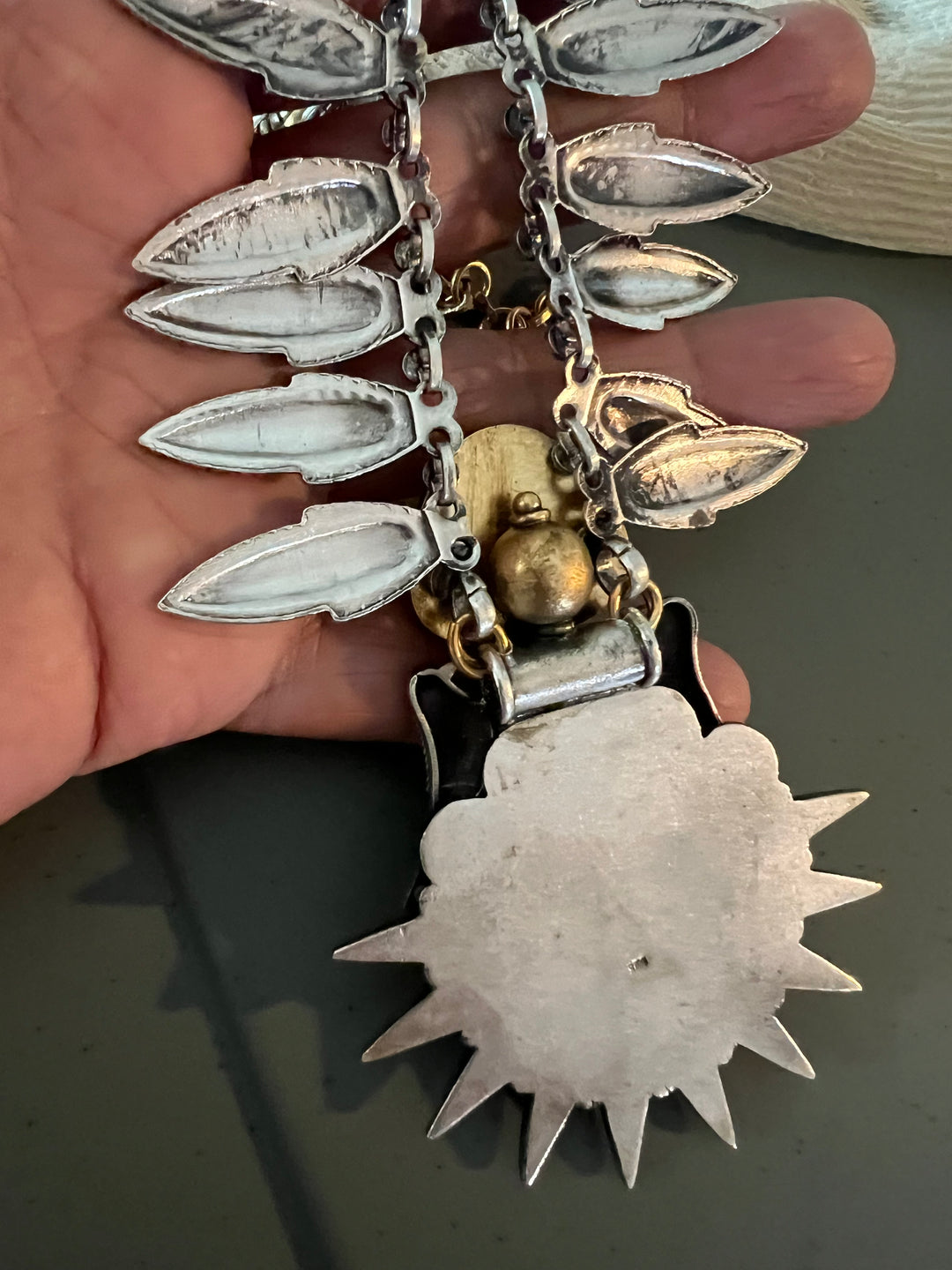 Hand painted Lord Srinathji 925 Silver Necklace with Twin Bird Design