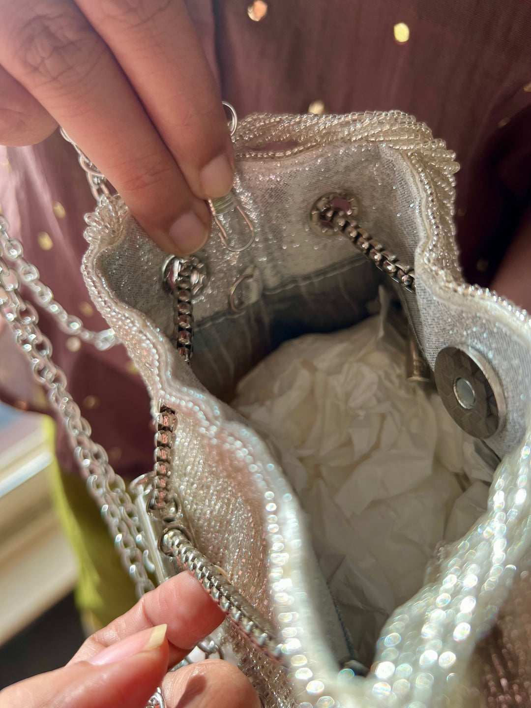 The Pearl Drop Potli, Silver & Pearl Potli Purse