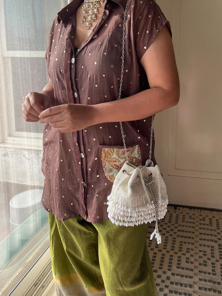 The Pearl Drop Potli, Silver & Pearl Potli Purse