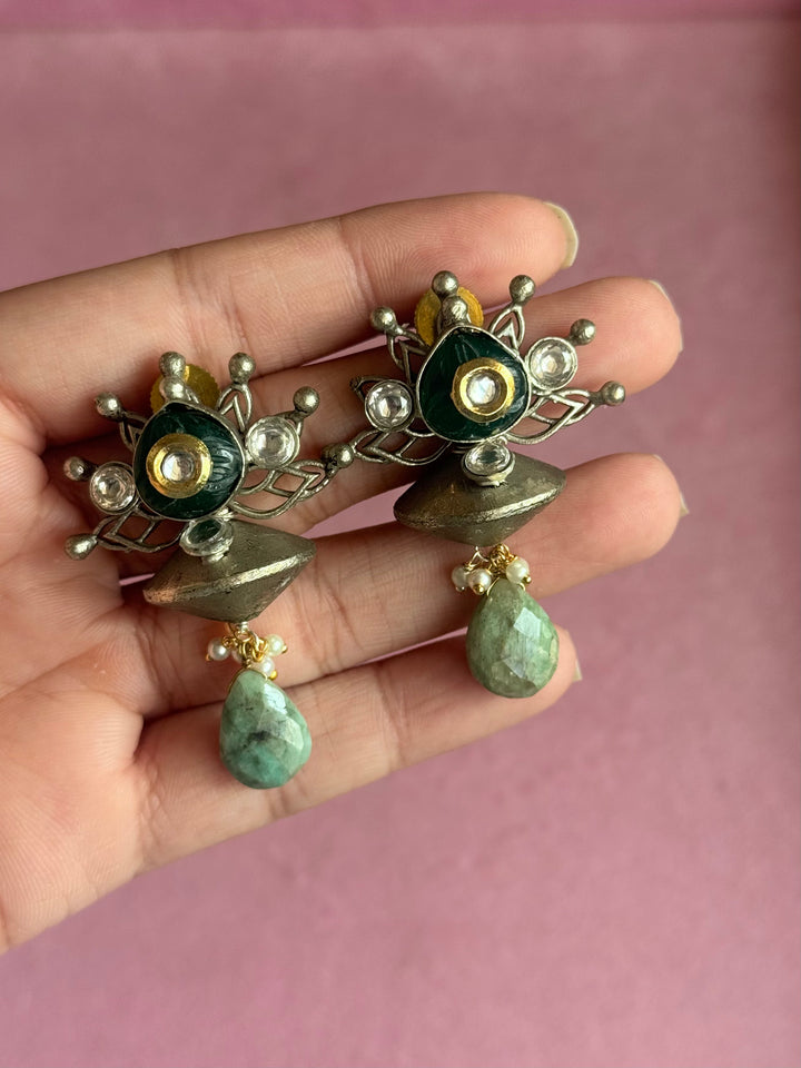 Tribal Kundan Amazonite Drop Earrings