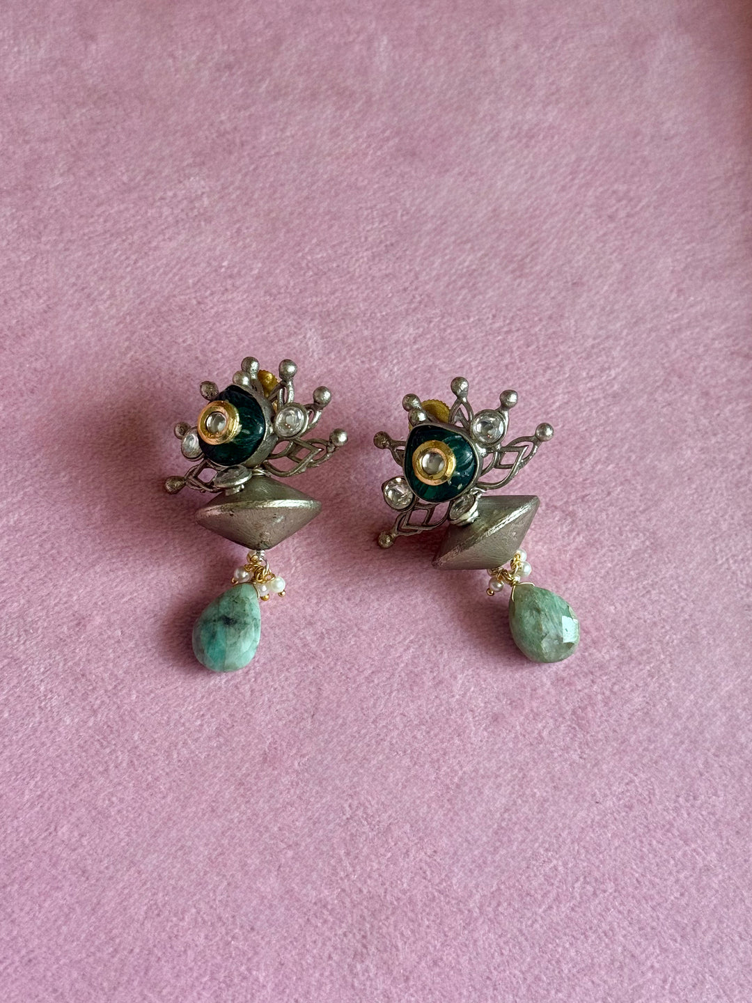 Tribal Kundan Amazonite Drop Earrings