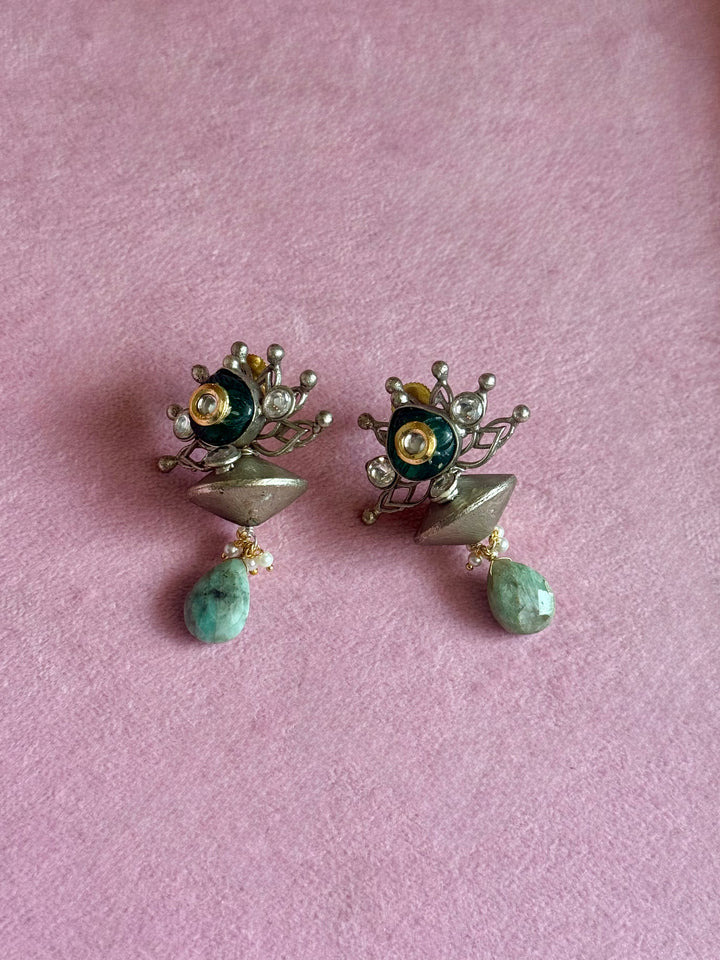 Tribal Kundan Amazonite Drop Earrings