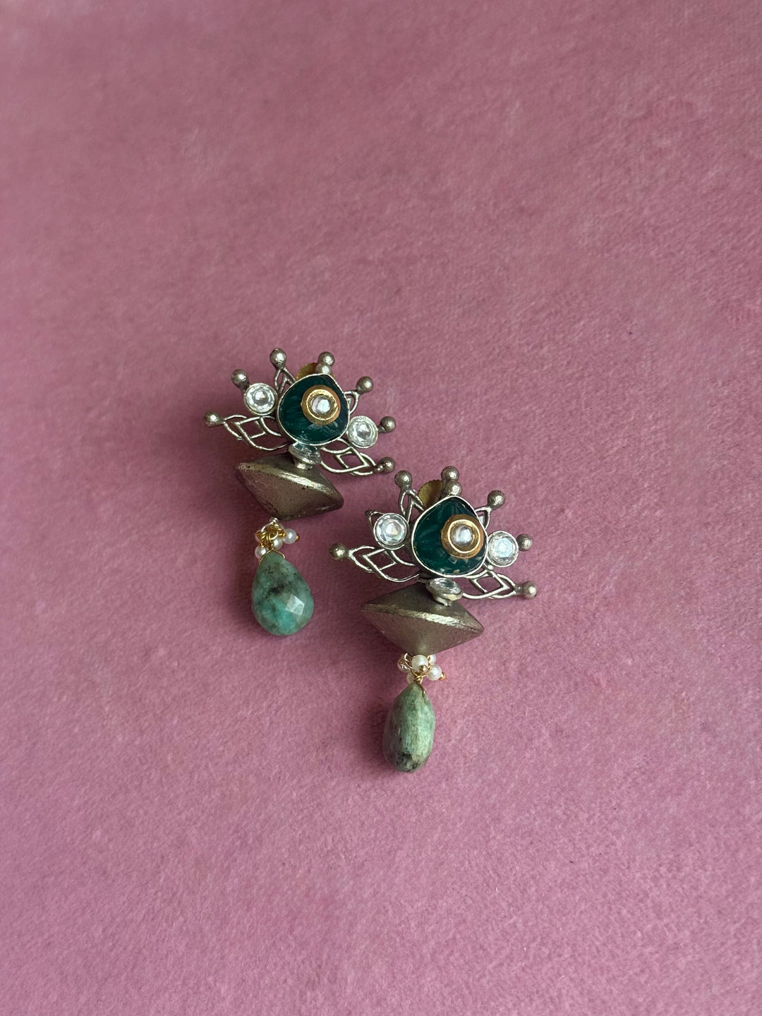 Tribal Kundan Amazonite Drop Earrings