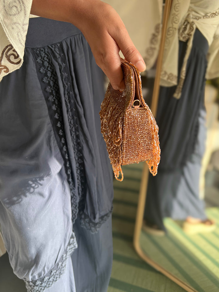 Handmade Rust Gold Beaded Statement Purse | Elegant Evening Clutch with Detachable Sling Chain