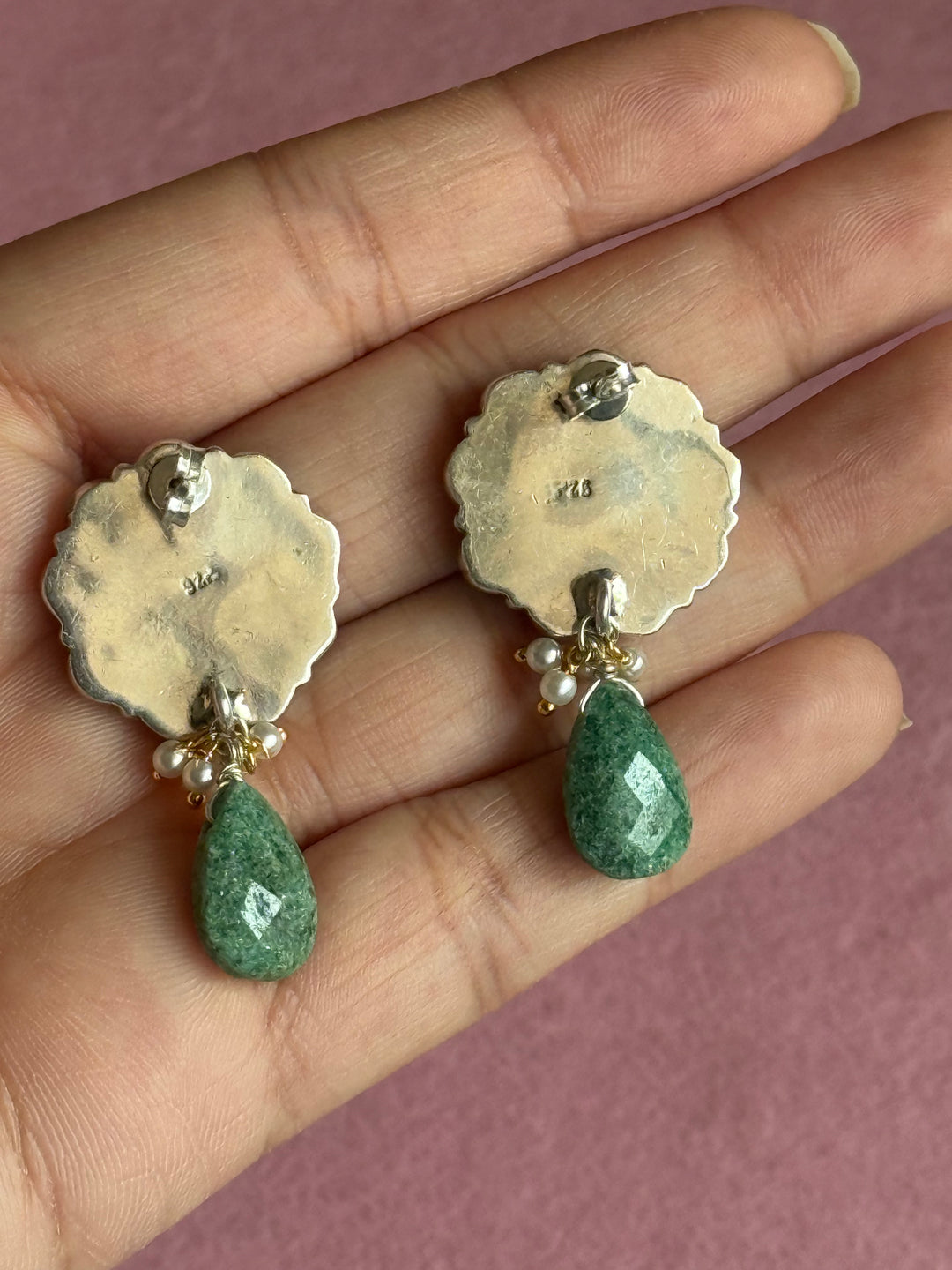 925 Silver Floral Turquoise Coral Amazonite Drop Earrings