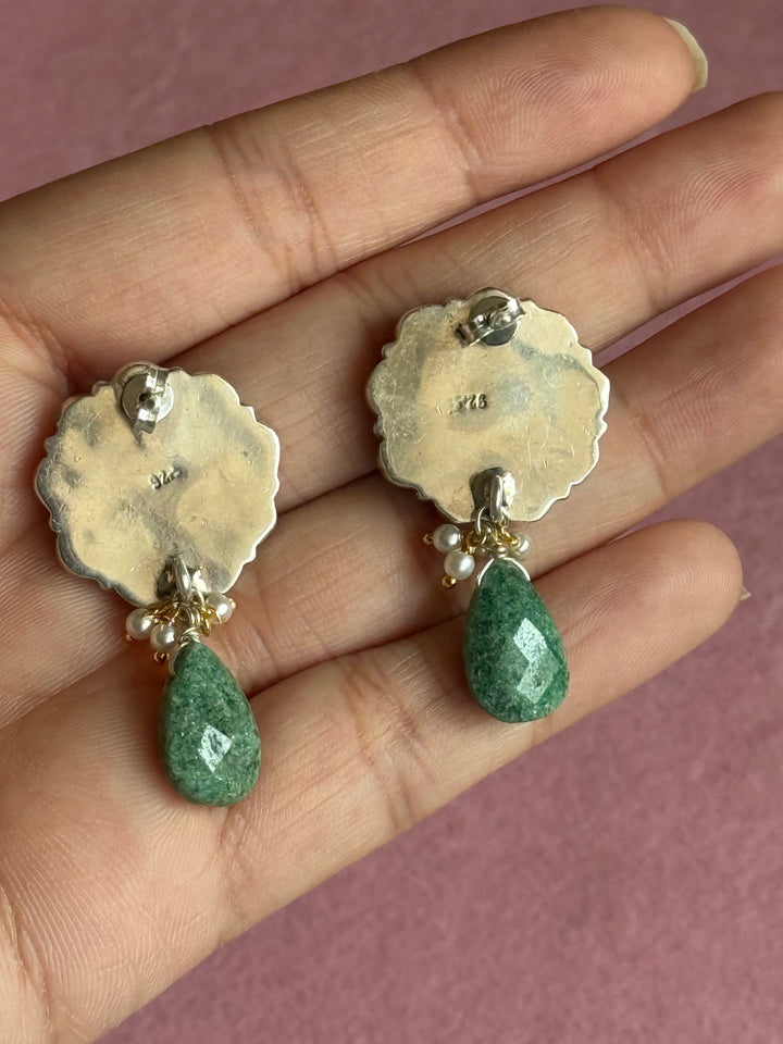 925 Silver Floral Turquoise Coral Amazonite Drop Earrings