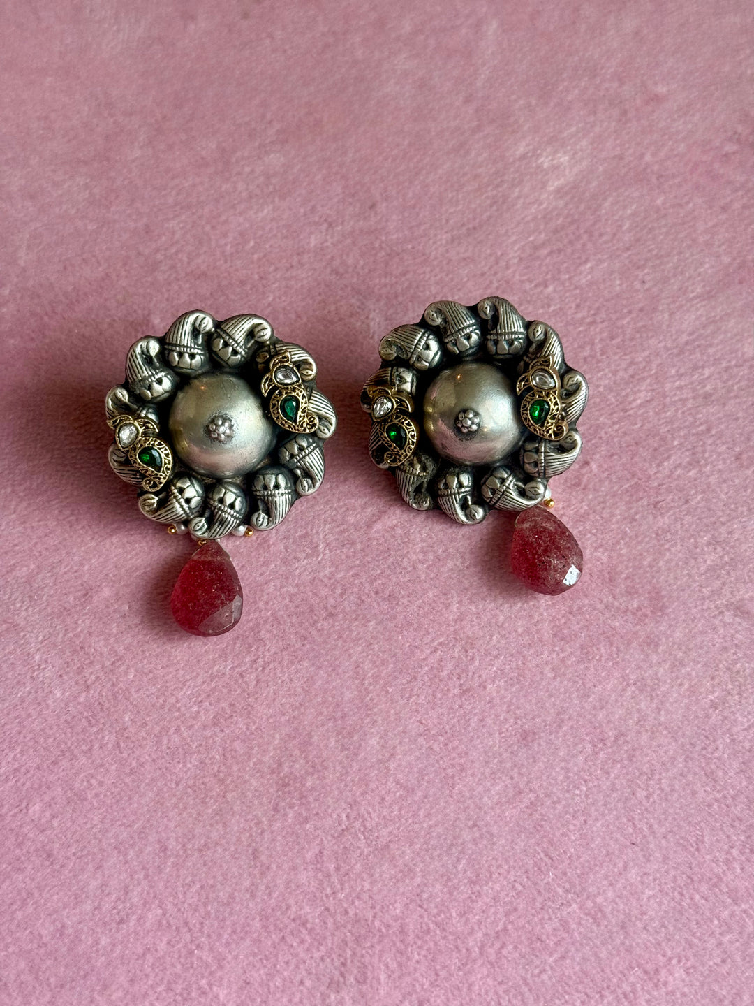 925 Silver Paisley Bird Carnelian Drop Earrings
