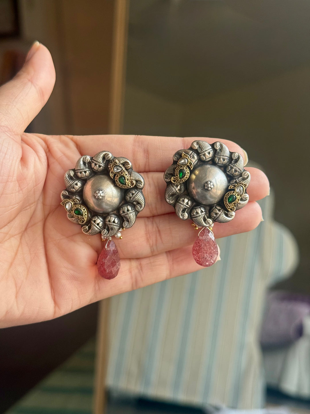 925 Silver Paisley Bird Carnelian Drop Earrings