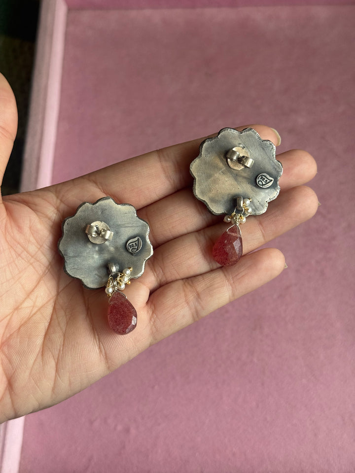 925 Silver Paisley Bird Carnelian Drop Earrings