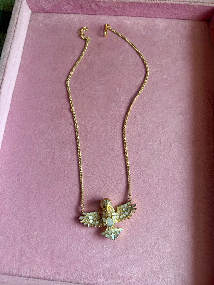 Mother of Pearl Falcon Pendant Necklace