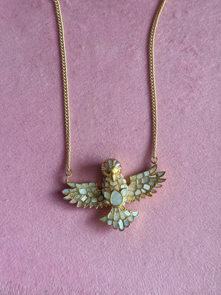 Mother of Pearl Falcon Pendant Necklace