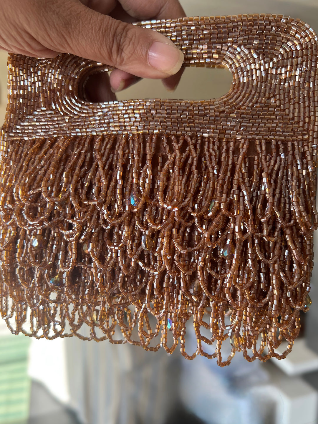 Handmade Rust Gold Beaded Statement Purse | Elegant Evening Clutch with Detachable Sling Chain