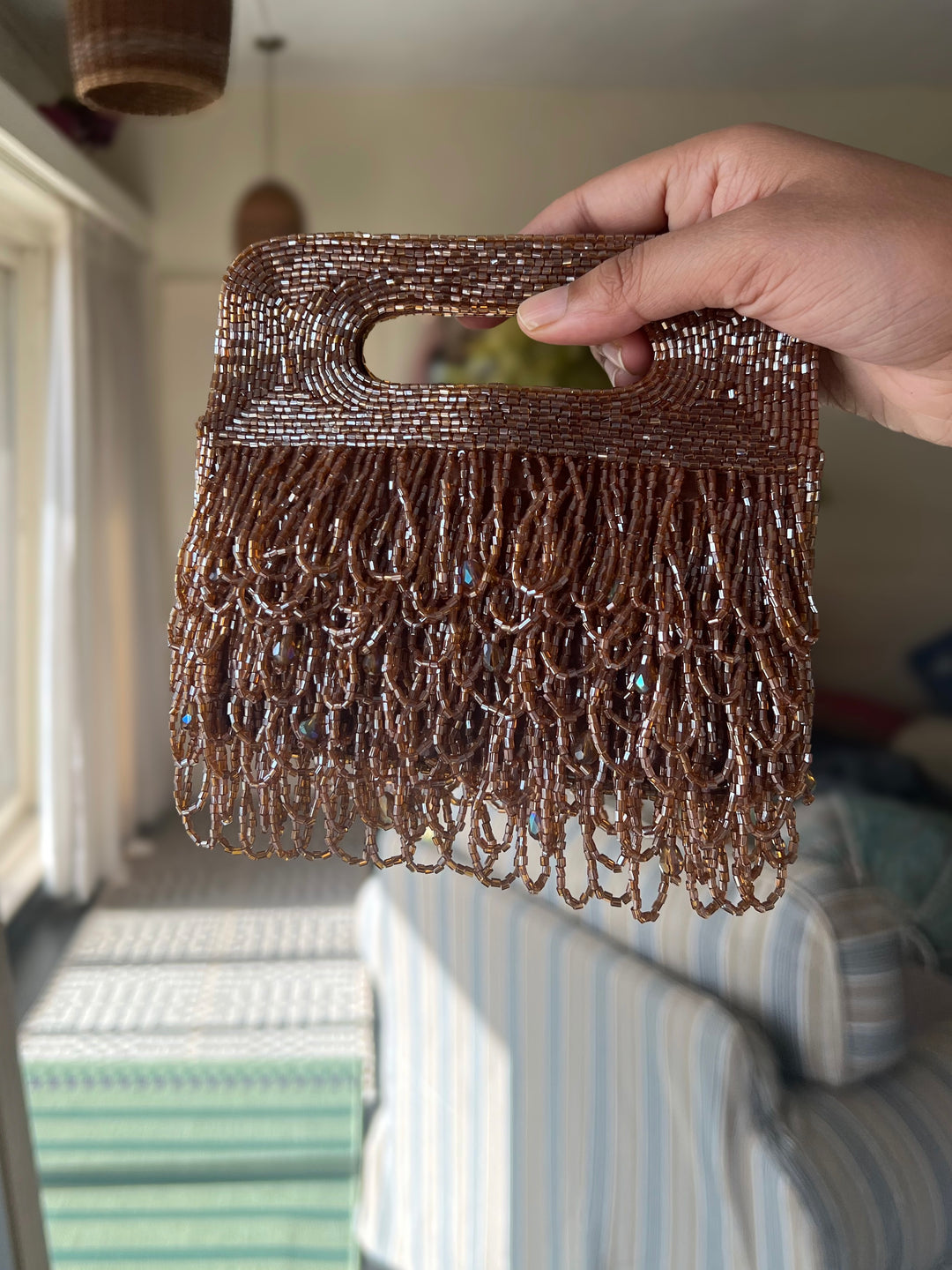 Handmade Rust Gold Beaded Statement Purse | Elegant Evening Clutch with Detachable Sling Chain