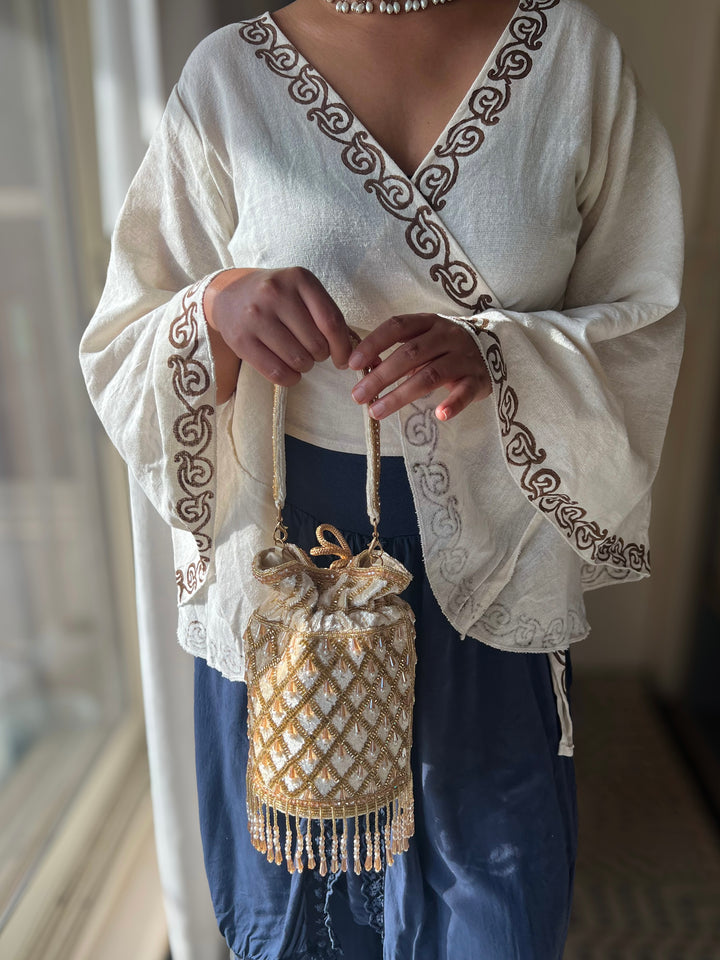 Handmade Velvet Pearl & Beaded Hand Purse | Elegant Statement Evening Clutch with Top Handle