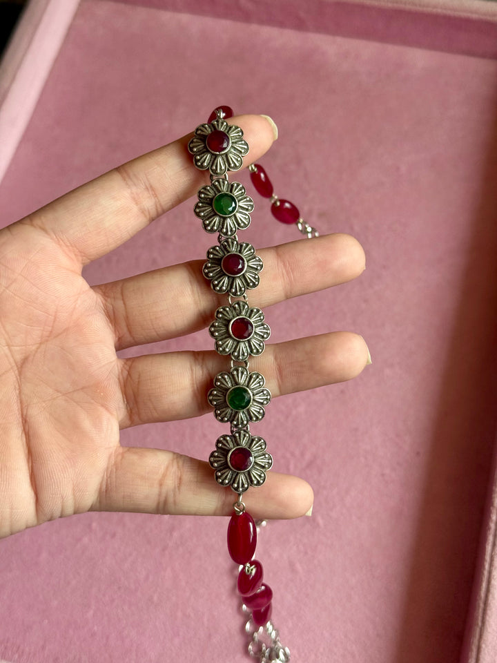 Red and Green Floral Choker Necklace