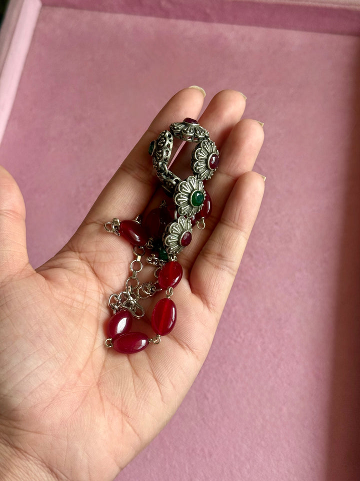 Red and Green Floral Choker Necklace