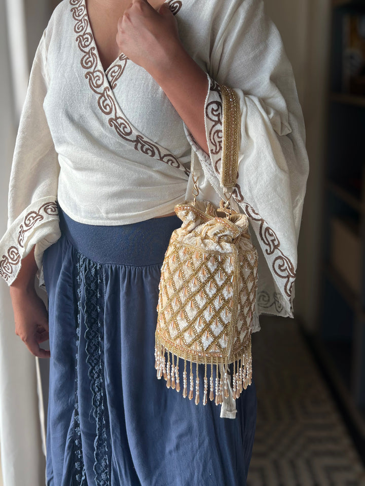 Handmade Velvet Pearl & Beaded Hand Purse | Elegant Statement Evening Clutch with Top Handle