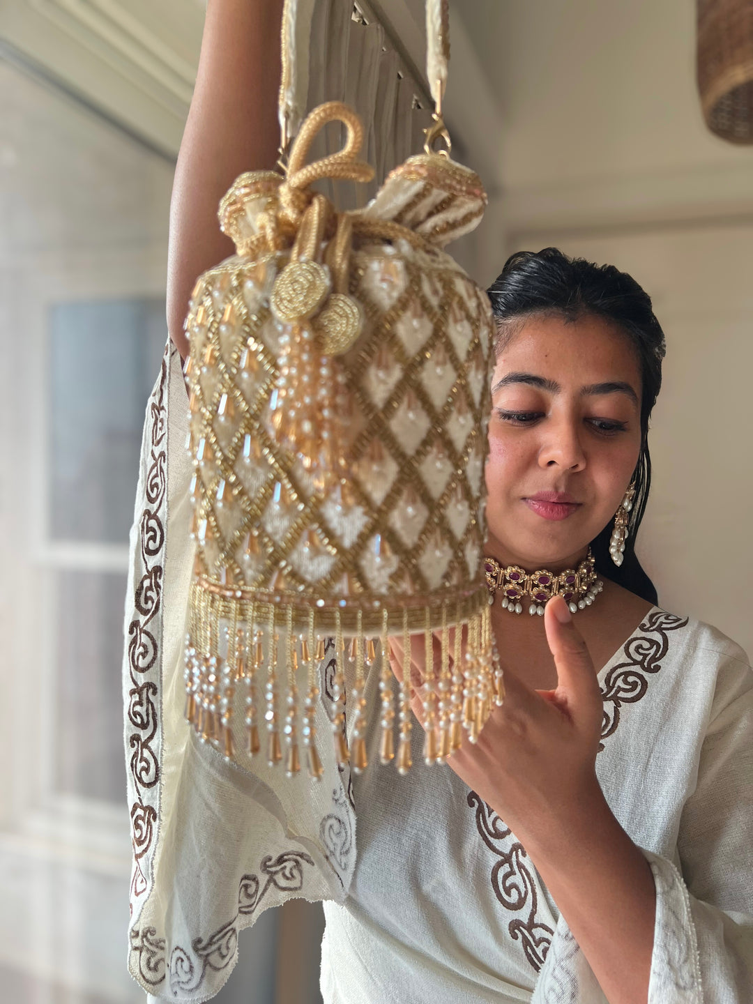 Handmade Velvet Pearl & Beaded Hand Purse | Elegant Statement Evening Clutch with Top Handle