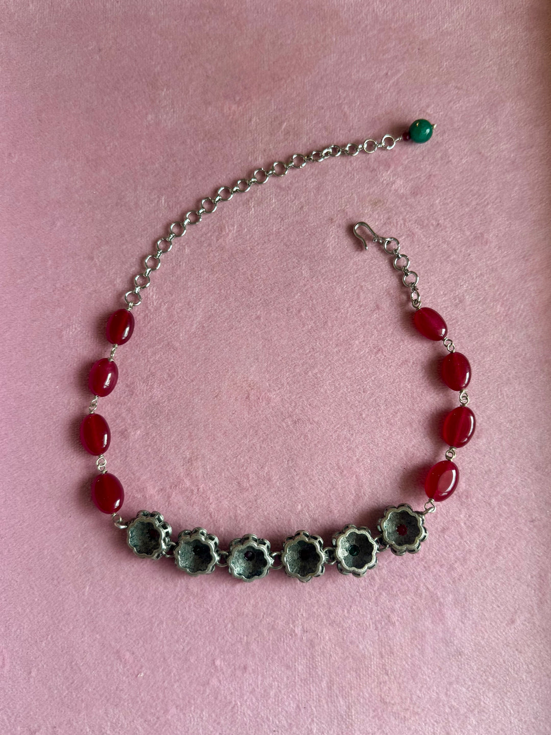 Red and Green Floral Choker Necklace
