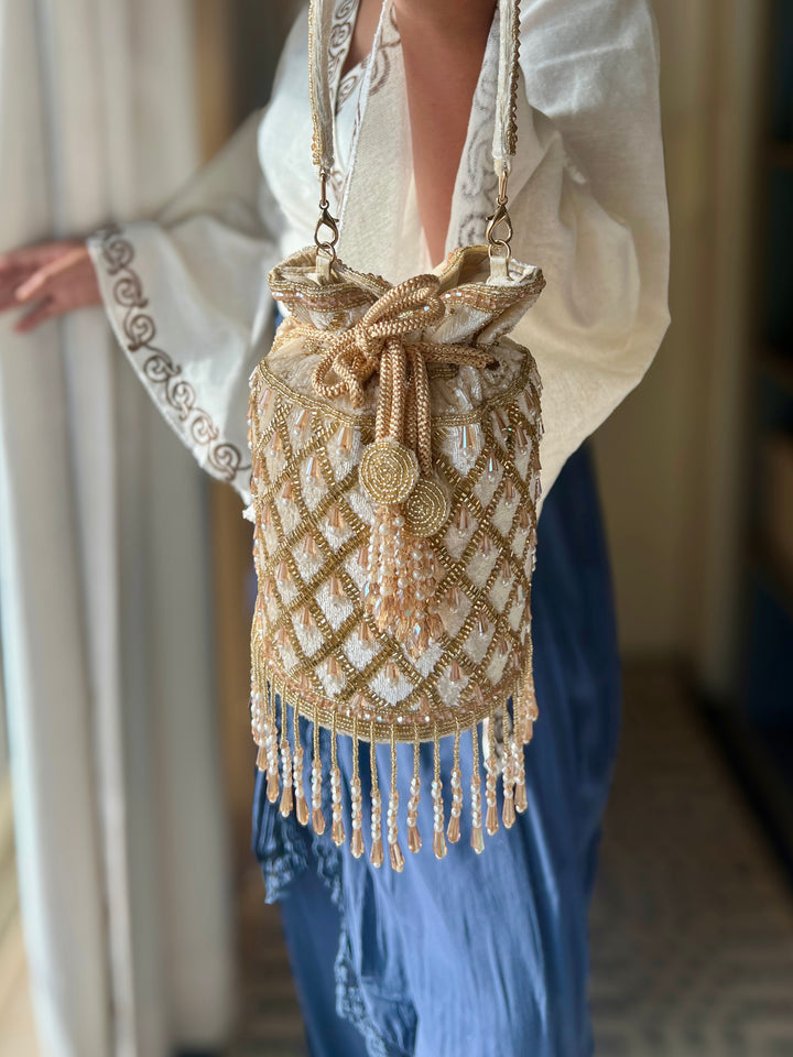 Handmade Velvet Pearl & Beaded Hand Purse | Elegant Statement Evening Clutch with Top Handle