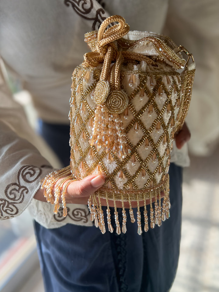 Handmade Velvet Pearl & Beaded Hand Purse | Elegant Statement Evening Clutch with Top Handle