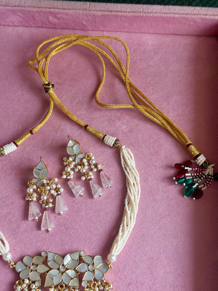 Rose Quartz Mother of Pearl and Pearl Choker Set