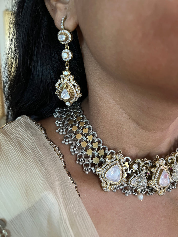 Kundan Polki 925 Silver Choker Necklace Set