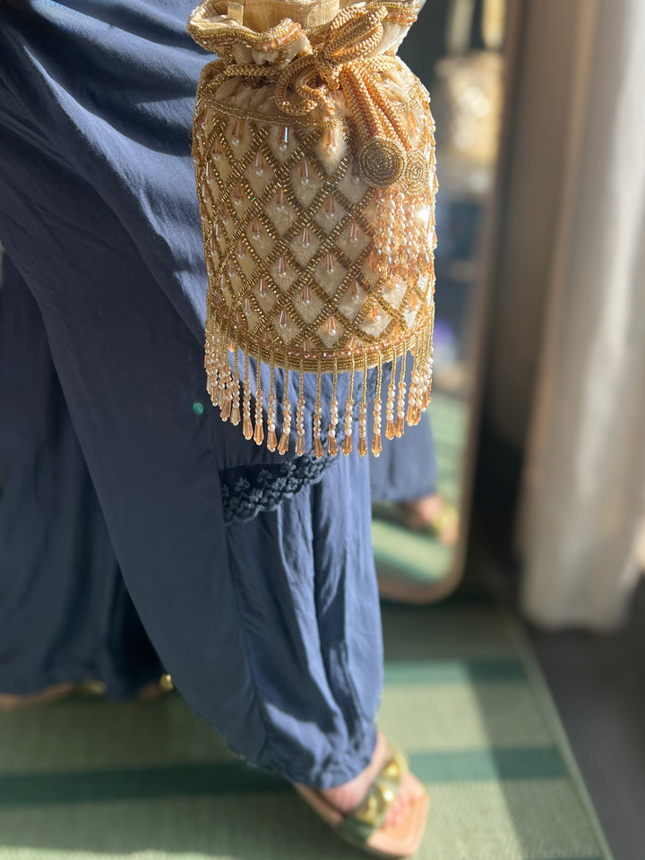 Handmade Velvet Pearl & Beaded Hand Purse | Elegant Statement Evening Clutch with Top Handle
