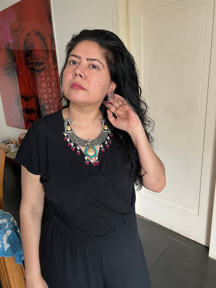 Antique Designer Fusion Necklace Set - Elevate Your Festive Look