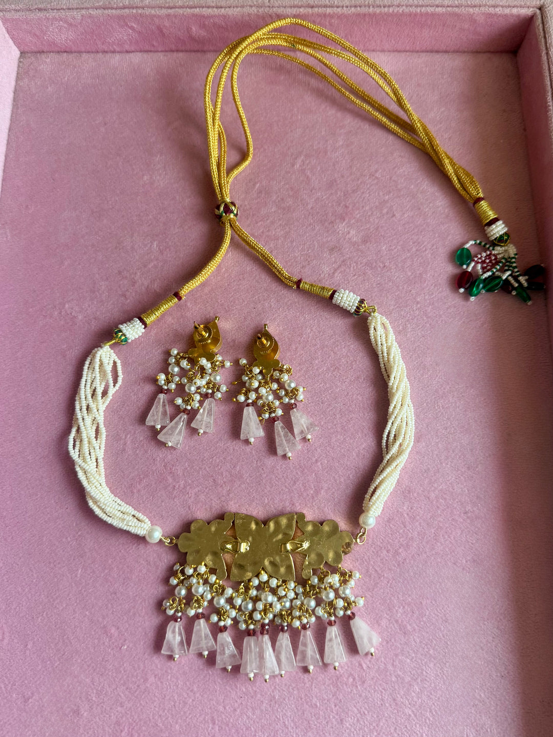 Rose Quartz Mother of Pearl and Pearl Choker Set