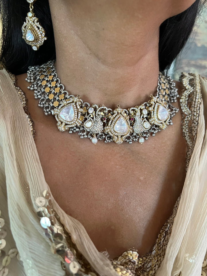 Kundan Polki 925 Silver Choker Necklace Set